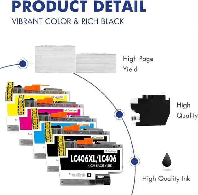 Alt view image 7 of 7 - Cool Toner LC406XL LC406 Ink Cartridges for Brother Printer MFC-J4335DW MFC-J5855DW LC 406 XL for MFC-J6555DW MFC-J4535DW MFC-J6955DW MFC-J4345DW MFC-J5955DW HL-JF1 5 Pack-2Black Cyan Magenta Yellow