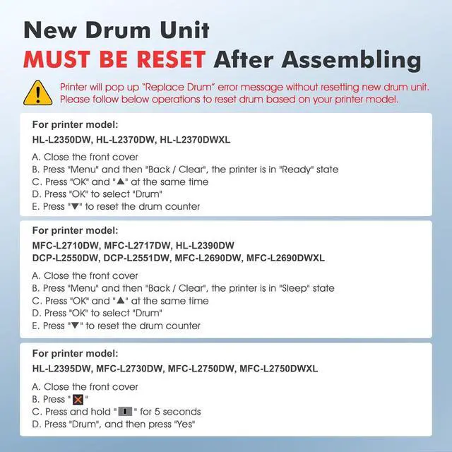 Alt view image 5 of 7 - DR730 DR-730 Drum Unit 2-Pack Compatible Replacement for Brother Drum DR730 DR-730 DR 730 for MFC-L2710DW MFC-L2750DW HL-L2395DW HL-L2370DW DCP-L2550DW MFC-L2750DWXL Printer (BlackNot Toner)