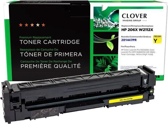 Main image of Clover Remanufactured High Yield Toner Cartridge (Reused OEM Chip) Replacement for HP 206X (W2112X) | Yellow