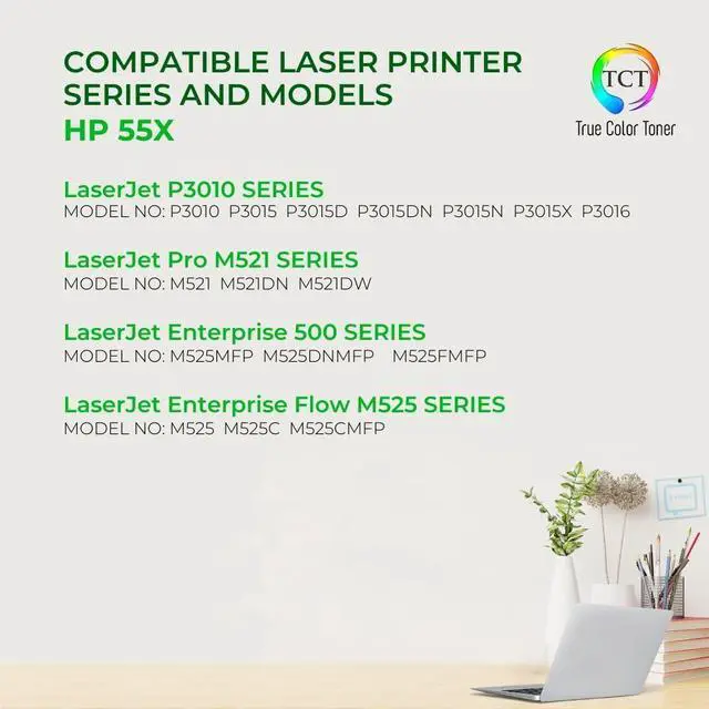 Alt view image 2 of 6 - TCT 55X Toner Cartridge 2 Pack - Compatible Replacement for HP 55X CE255X Black High Yield Works with HP Laserjet P3011 P3015 P3016 MFP, M525 Printers (12,500 Pages)