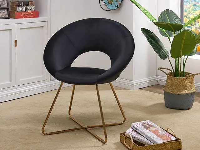 Alt view image 2 of 7 - Modern Accent Velvet Upholstered Chair Arm Chair with Golden Metal Legs for Living Room Home Office
