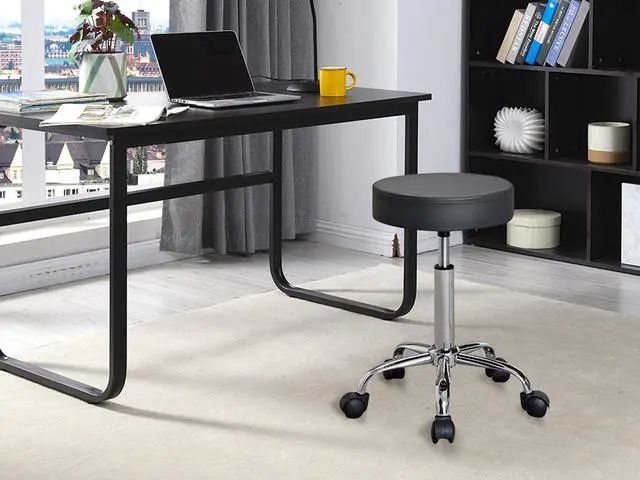 Alt view image 6 of 6 - Adjustable Height Swivel Backless PU Leather Counter Stool with Wheels
