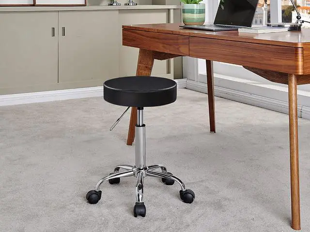 Alt view image 2 of 6 - Adjustable Height Swivel Backless PU Leather Counter Stool with Wheels