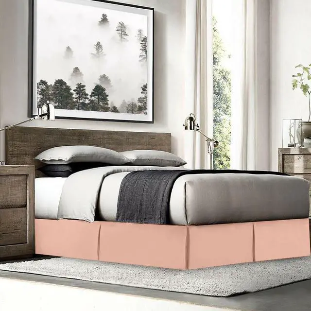 Alt view image 2 of 4 - Premium Luxury Pleated Tailored Bed Skirt - 14 Drop Dust Ruffle, Full - Peach