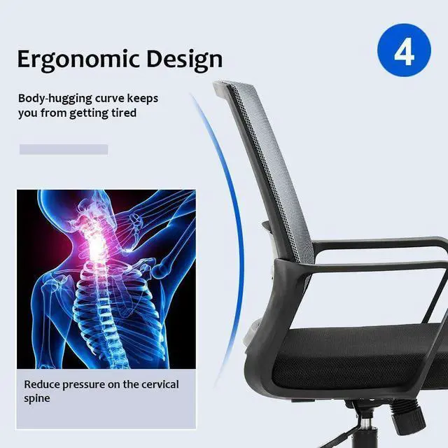 Alt view image 4 of 6 - Office Computer Desk Chair Swivel Rolling Executive Mesh,Grey