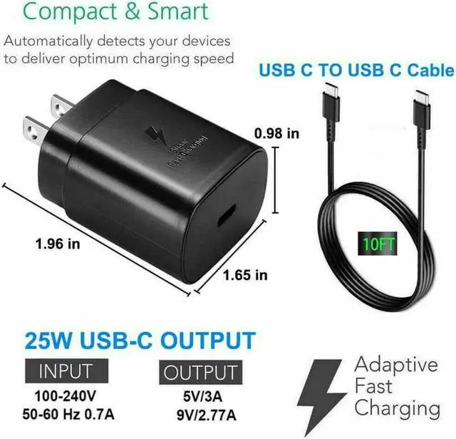 Alt view image 3 of 6 - 25w Type USB-C Super Fast Wall Charger+10FT Cable For  Galaxy S20 S21 5G