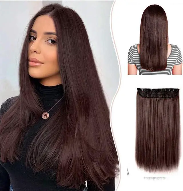 Main image of Long Straight Brown Wigs for Women Middle Part Natural Looking Silk Hairpieces