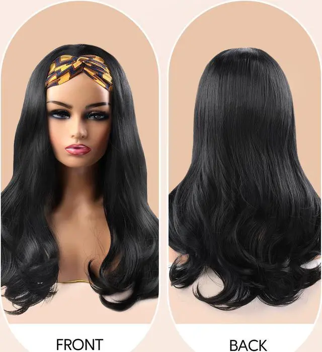 Alt view image 6 of 6 - Headband Wigs for Women Long Black Wig Natural Looking Wavy Hair Wigs Synthetic