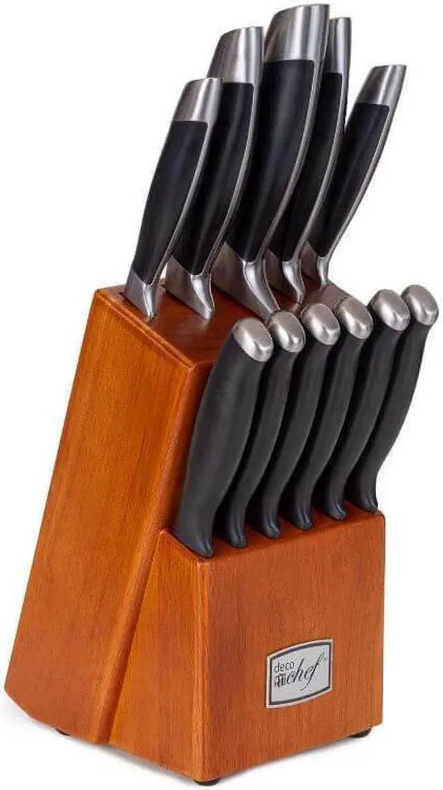 Alt view image 3 of 6 - Gourmet 12pc Knife Set w/ Storage Block and Cut Resistant Gloves
