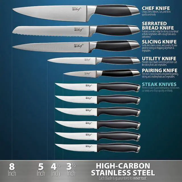 Alt view image 5 of 6 - Gourmet 12pc Knife Set w/ Storage Block and Cut Resistant Gloves