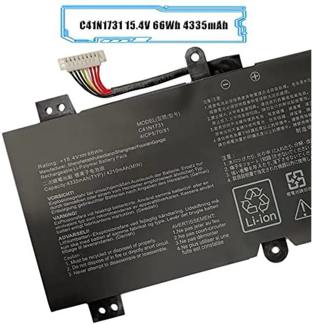 Alt view image 3 of 12 - C41n1731 15.4V 66Wh 4335Mah Laptop Battery Replacement For Asus Gl504 Gl504gm Gl504gs Rog Strix Gl504gw