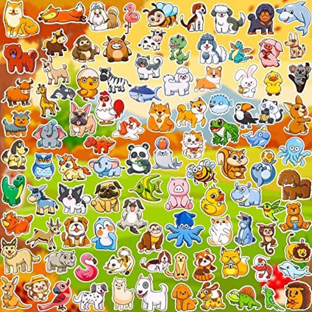 Cute Animal Stickers for Kids, 100pcs Water Bottle Stickers for Teens, Waterproof Stickers Aesthetic Vinyl Kawaii Cartoon Stickers for Laptop