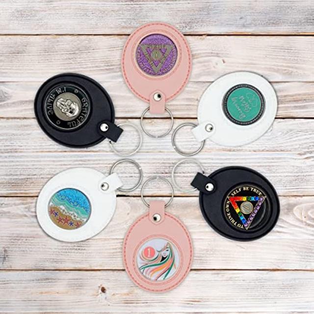 AA Coin Holder Keychain | Displays Both Sides of Sobriety Chips,  Medallions, Recovery Coins, and Tokens | Also Fits Apple Airtag |  Waterproof