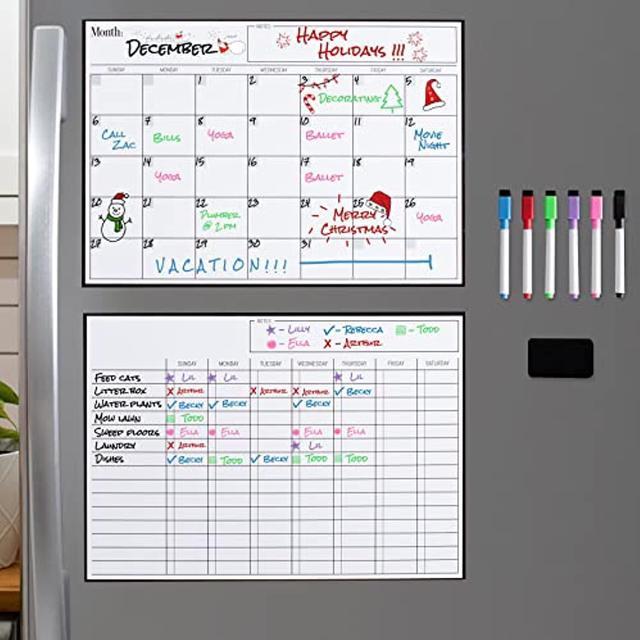 Magnetic Dry Erase Refrigerator Calendar with Markers- Monthly Fridge  Calendar and Today List, Fridge Whiteboard with Back Magnet - Color Planner  White Board 