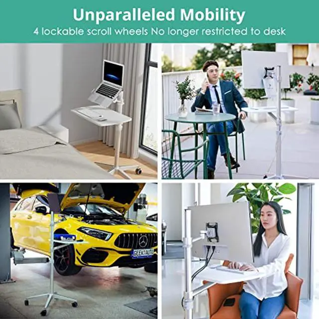 Alt view image 2 of 7 - Mobile Desk,Mobile Workstation,Mulitiuse Rolling Laptop Floor Stand,34"-48.6" Height Adjustable,Compatible With 17"-27"Monitor&12"-17"Laptop,21"×14" Desk Board,Maxload 17.6Lbs,4 Lockable W