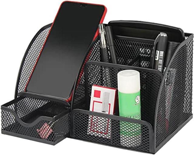 Desk Organizer, Mesh Office Supplies Desk Accessories, Features 5  Compartments + 1 Mini Sliding Drawer(Dark Gray)