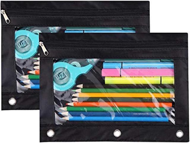 2 Pencil Pouch Zipper 3 Ring Binder Holes Cosmetic Bag Pen Marker Storage  School