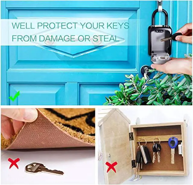 Alt view image 2 of 7 - Key Lock Box, Upgraded Wall Mounted Key Safe Box, Weatherproof 4 Digit Combination Key Storage Lock Box, 5 Keys Capacity Lockbox With Removable Shackle For Indoor Outdoor, Small Size 3.66Inch(Silver