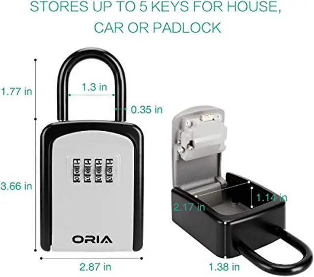 Alt view image 4 of 7 - Key Lock Box, Upgraded Wall Mounted Key Safe Box, Weatherproof 4 Digit Combination Key Storage Lock Box, 5 Keys Capacity Lockbox With Removable Shackle For Indoor Outdoor, Small Size 3.66Inch(Silver