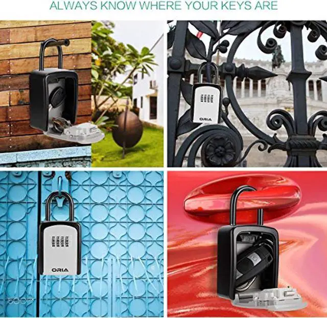 Alt view image 3 of 7 - Key Lock Box, Upgraded Wall Mounted Key Safe Box, Weatherproof 4 Digit Combination Key Storage Lock Box, 5 Keys Capacity Lockbox With Removable Shackle For Indoor Outdoor, Small Size 3.66Inch(Silver