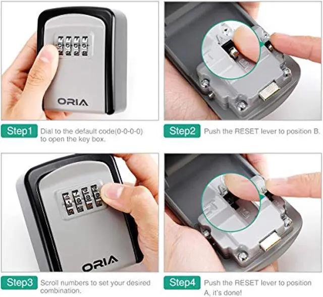 Alt view image 6 of 7 - Key Lock Box, Upgraded Wall Mounted Key Safe Box, Weatherproof 4 Digit Combination Key Storage Lock Box, 5 Keys Capacity Lockbox With Removable Shackle For Indoor Outdoor, Small Size 3.66Inch(Silver