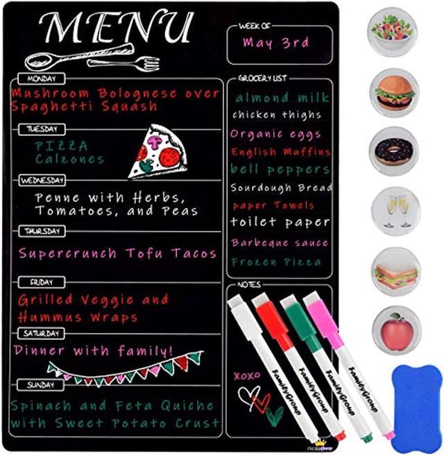Magnetic Menu Board For Kitchen Refrigerator - Dry Erase Planner And Liquid  Chalkboard - Schedule Dinner For The Family - Magnets And Eraser Included 
