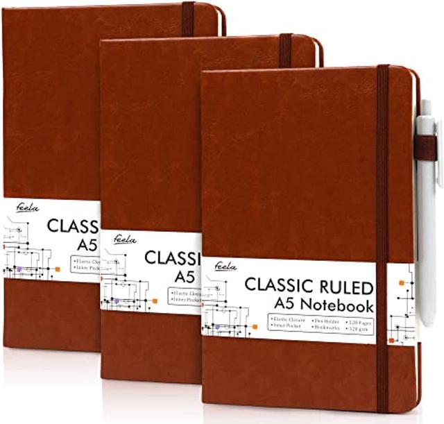 3 Pack Notebooks Journals Bulk With 3 Black Pens, A5 Hardcover Notebook  Classic Ruled Lined Journal Set With Pen Holder For Work Business  Journaling Note Taking, 120 Gsm, 5.1X8.3, Brown 