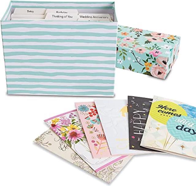 Floral Greeting Card Organization Box With 48 All Occasion Cards