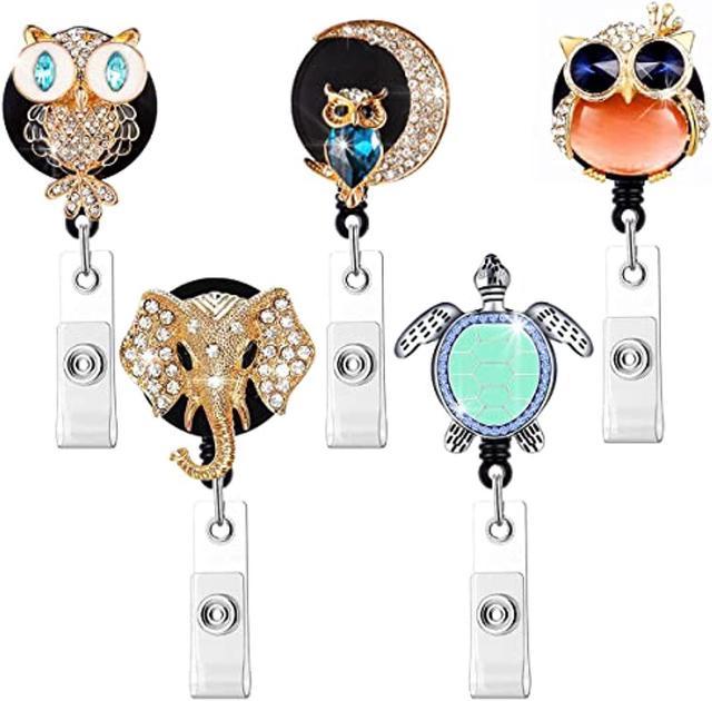 5 Pieces Crystal Bling Badge Reels Retractable Badge Holder