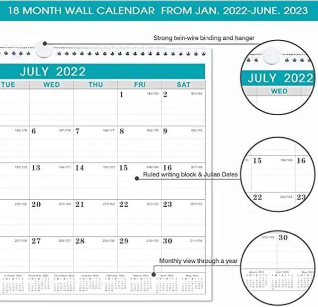 Calendar 2022-2023 - 18 Month Wall Calendar 2022-2023 From January 2022 To  June 2023, 18 Months Calendar With Julian Date, 14.75 X 11.5 Inches, Thick  Paper For Organizing Educational Supplies - Newegg.com
