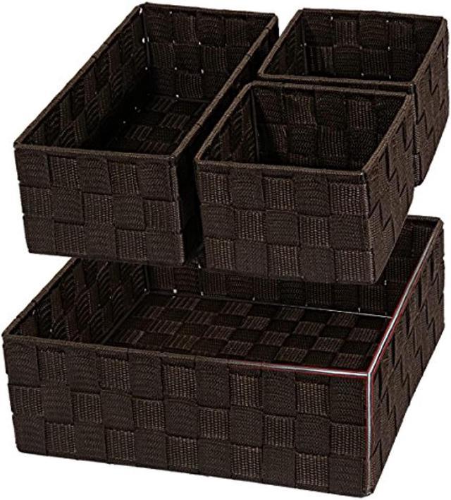 Woven Storage Baskets For Organizing, Small Baskets Cube Bin Container Tote  Organizer Divider For Drawer, Closet, Shelf, Dresser, Set Of 4(Brown) 
