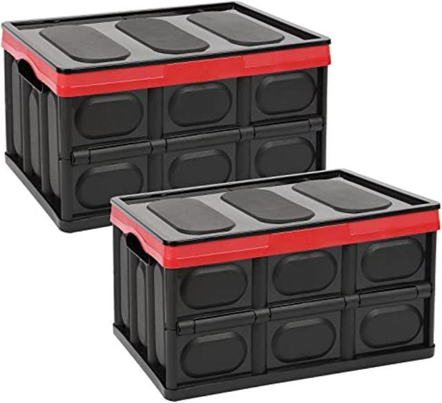28L-Black Plastic Storage Crates, Pack Of 2 Collapsible Plastic Crates Bins  Basket, Stackable Plastic Storage Boxes Container With Lid For Car Home