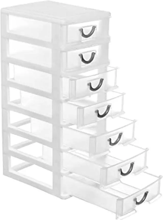 Main image of 7.1"X5.1"X13.2" Mini Organizer Box Storage Container Case With 7 Clear Desktop Drawer Units,White