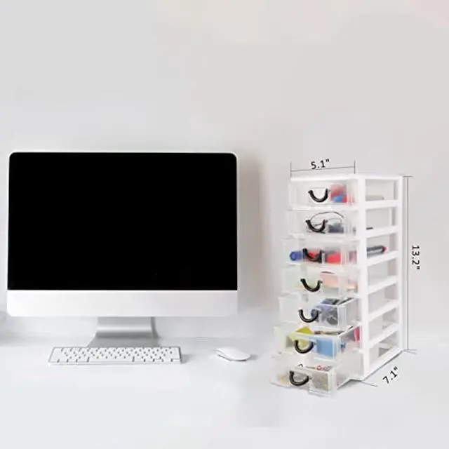 Alt view image 2 of 7 - 7.1"X5.1"X13.2" Mini Organizer Box Storage Container Case With 7 Clear Desktop Drawer Units,White