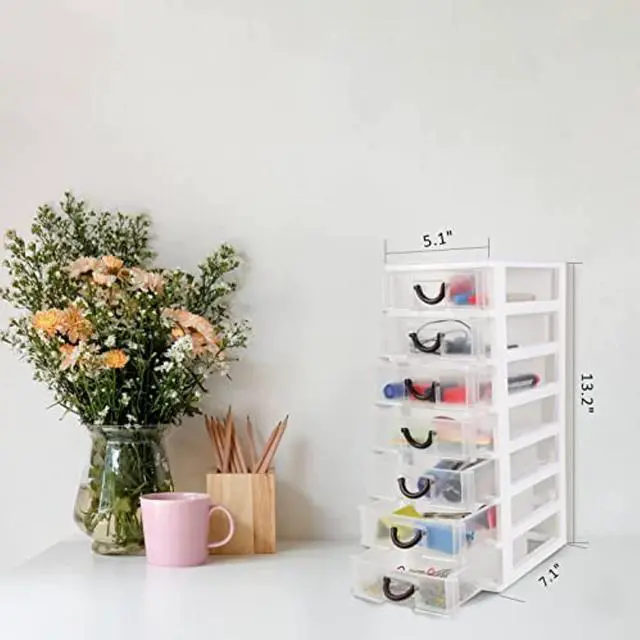 Alt view image 3 of 7 - 7.1"X5.1"X13.2" Mini Organizer Box Storage Container Case With 7 Clear Desktop Drawer Units,White