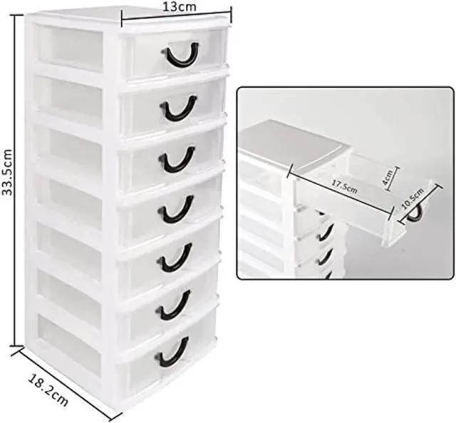 Alt view image 4 of 7 - 7.1"X5.1"X13.2" Mini Organizer Box Storage Container Case With 7 Clear Desktop Drawer Units,White