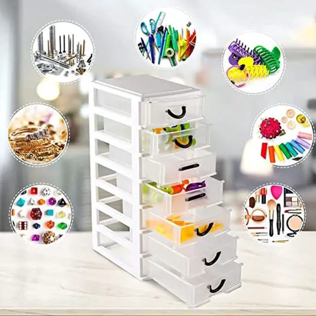 Alt view image 5 of 7 - 7.1"X5.1"X13.2" Mini Organizer Box Storage Container Case With 7 Clear Desktop Drawer Units,White