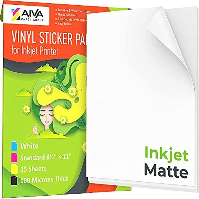 Printable Vinyl Sticker Paper For Inkjet Printer - Matte White - 15 Self-Adhesive  Sheets - Waterproof Decal Paper - Standard Letter Size 8.5X11 