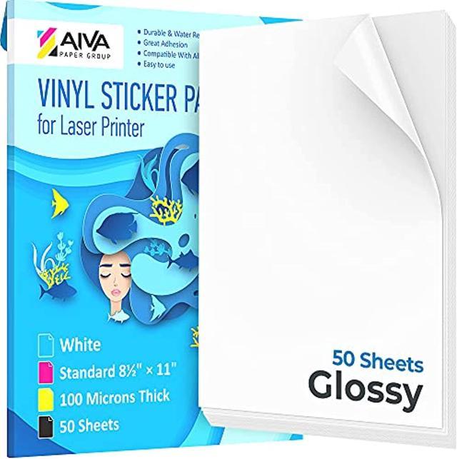 Printable Vinyl Sticker Paper For Laser Printer - Glossy White - 50 Self-Adhesive  Sheets - Waterproof Decal Paper - Standard Letter Size 8.5X11 