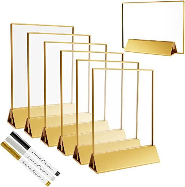 Gold Picture Frames Double Sided - 6 Pack - 5x7 Acrylic Gold Table Num