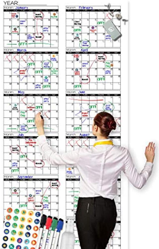 Large Dry Erase Wall Calendar - Premium Giant Reusable Yearly Calendar -  Oversized Whiteboard Annual 12 Month Undated Planner - 36X72 