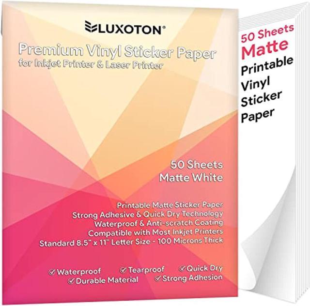 Premium Printable Vinyl Sticker Paper For Inkjet Printer - 50 Sheets Matte  Sticker Paper - Waterproof Sticker Paper Printable Sticker Paper For Inkjet  Printer & Laser Printer - Letter Size 8.5X11 
