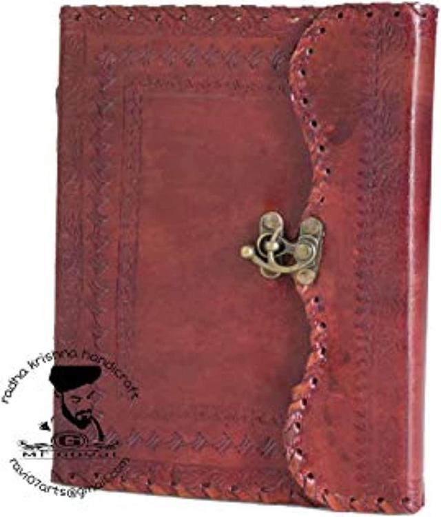 journal Handmade Leather diary Notebook with Stone Writing Sketch Book With  lock
