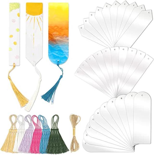Acrylic Bookmarks Blanks Bulk Clear Bookmark Tassels Clear Plastic Set For  Notebook Diy Craft 30 Pieces (3 Shapes Of Bookmark And 6 Colors Tassels) 