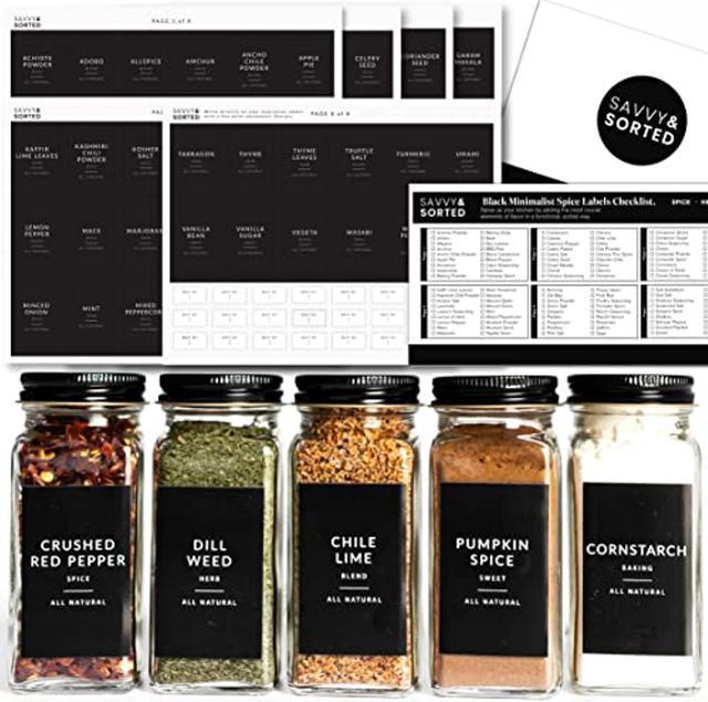 160 Minimalist Black Spice Labels. Preprinted Modern Farmhouse