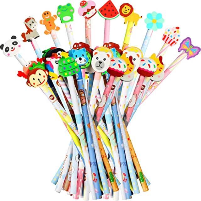 40 Pack Kids Wooden Pencils With Cute Cartoon Animal Eraser