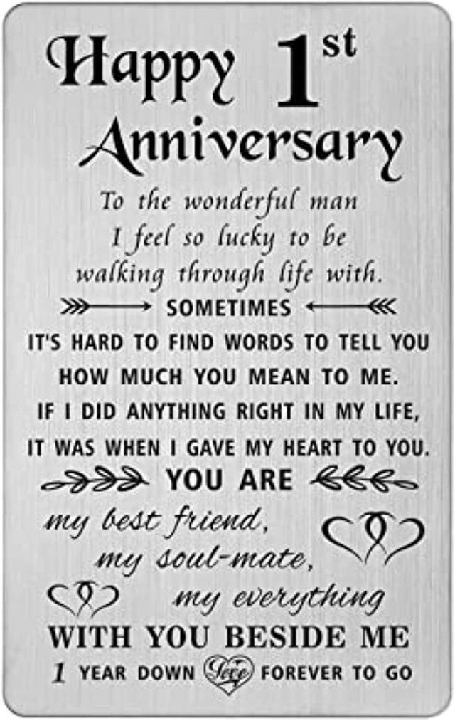 Happy 1St Anniversary Card Gifts For Him, First 1 Year Wedding Anniversary  Card For Husband Men, Engraved Metal Wallet Insert 