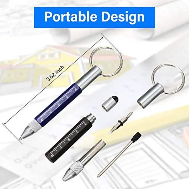 Alt view image 2 of 7 - 4 Pieces 6 In 1 Multitool Tech Tool Pen Key Ring Screwdriver Pen With Ruler, Two-Head Ballpoint Pen Refills Metal Tool Pen For Students, Office Staff, Construction Workers, Red, Yellow, Blue, Black