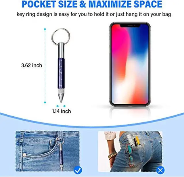 Alt view image 6 of 7 - 4 Pieces 6 In 1 Multitool Tech Tool Pen Key Ring Screwdriver Pen With Ruler, Two-Head Ballpoint Pen Refills Metal Tool Pen For Students, Office Staff, Construction Workers, Red, Yellow, Blue, Black