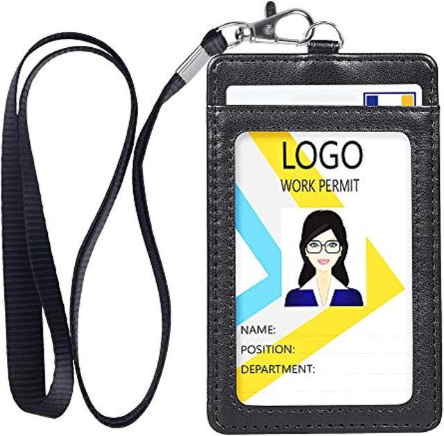 PU Leather Business Credit Card Holder Badge with Lanyard Neck